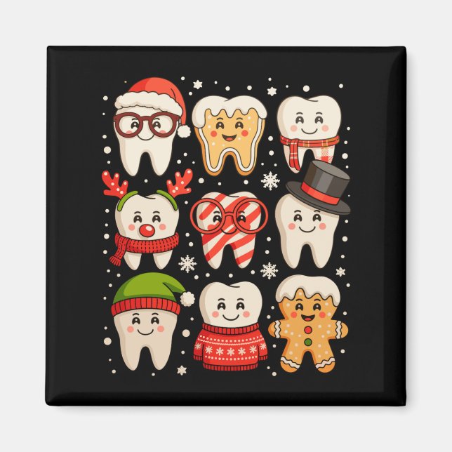 Dental Christmas Cute Teeth Dentist Santa Hat Xmas Magnet (Vorne)