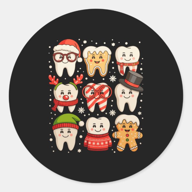 Dental Christmas Cute Teeth Dentist Santa Hat Xmas Runder Aufkleber (Vorderseite)
