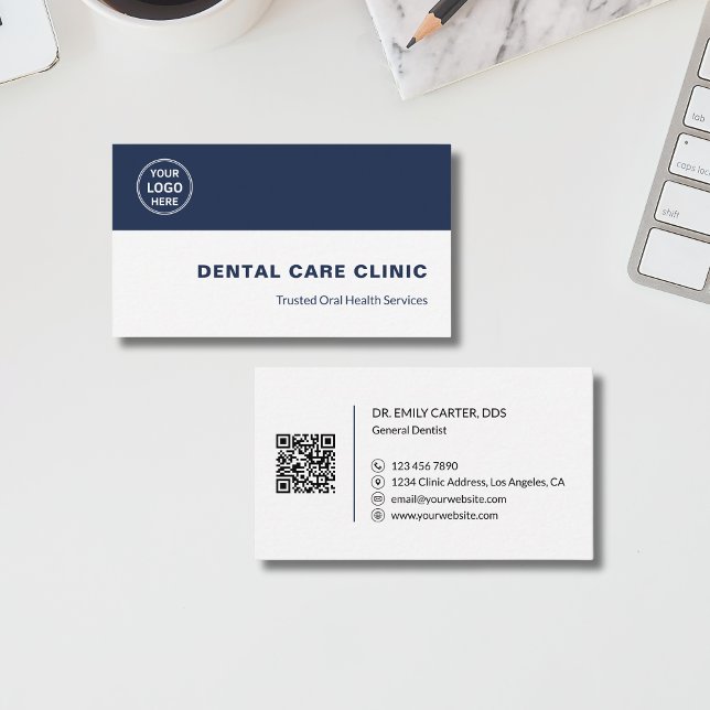 Dental Clinic Dentist Custom Logo QR Code Visitenkarte (Dental Clinic Dentist Custom Logo QR Code Business Card)
