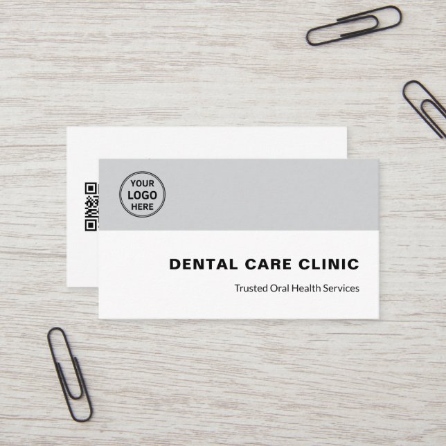 Dental Clinic Dentist Professional Logo QR Gray Visitenkarte (Vorderseite/Rückseite Beispiel)