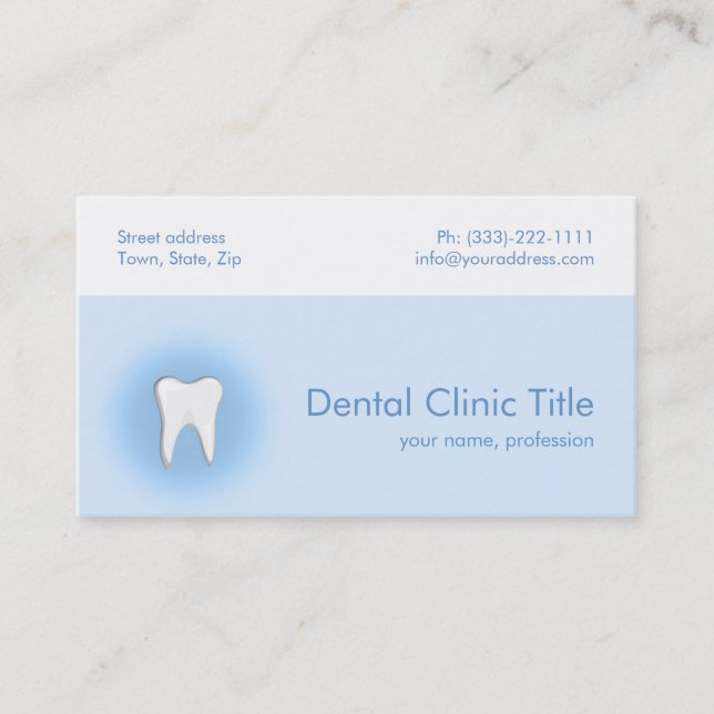 Dental Clinic Simple Blue White Tooth Card Visitenkarte (Vorderseite)