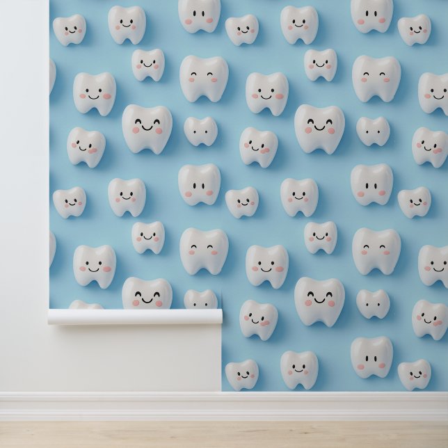 Dental Clinic Wanddekor Weiß Lächelnde Gesichtshau Tapete (Anwendung)
