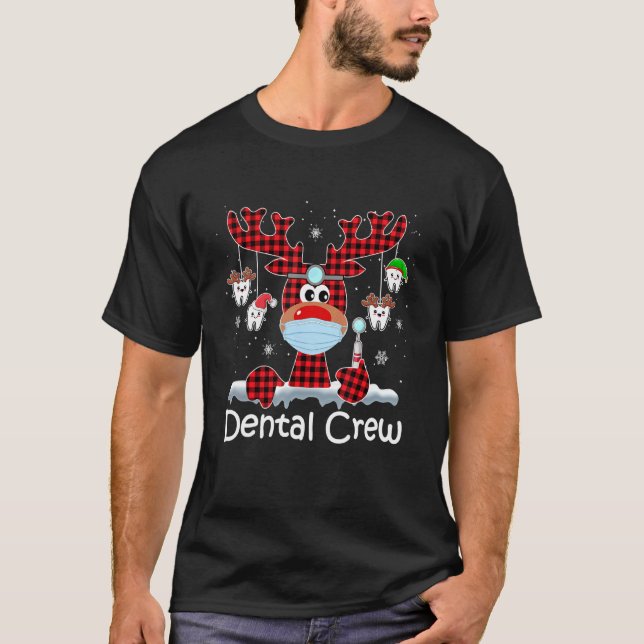 Dental Crew Weihnachts Reindeer Rot Kariert zu T-Shirt (Vorderseite)