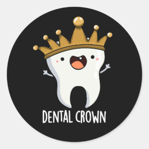 Dental Crown Funny Tooth Puff Dark BG Runder Aufkleber