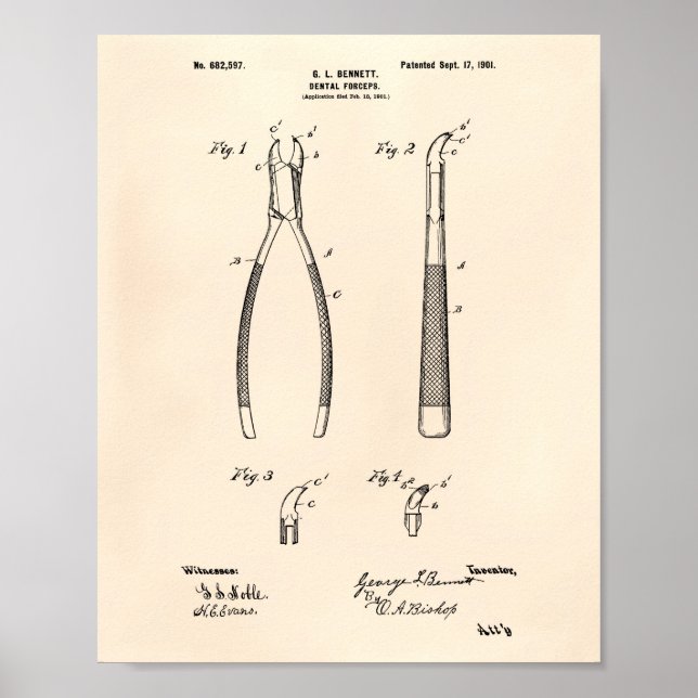 Dental Forceps 1901 Patent Art Old Peper Poster (Vorne)