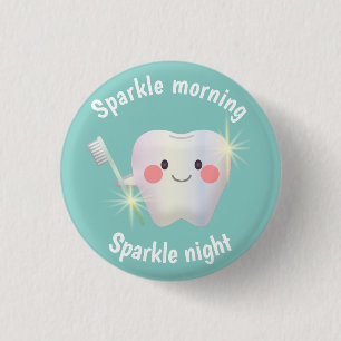 Dental Hygiene Happy Tooth Sparkle Button