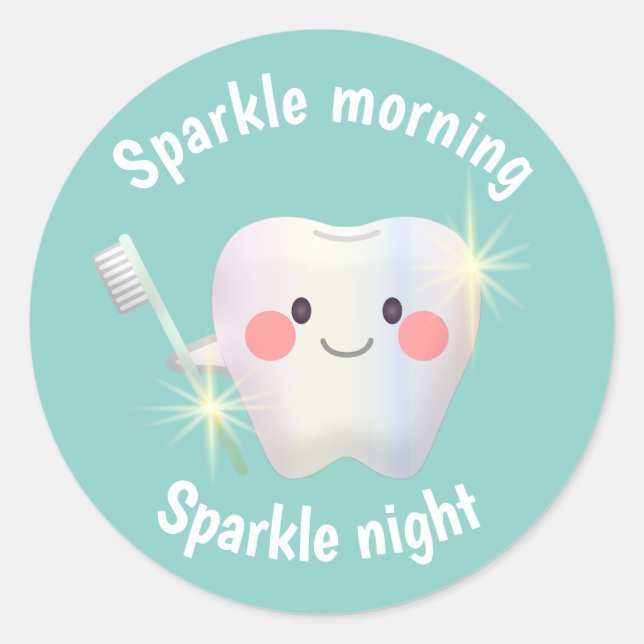 Dental Hygiene Happy Tooth Sparkle Runder Aufkleber (Vorderseite)