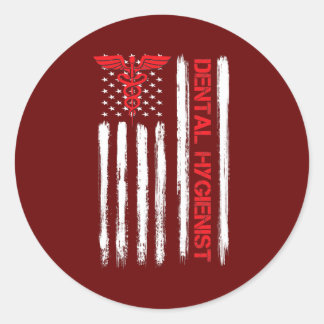 Dental Hygienist American Flag RDH Assistant Runder Aufkleber