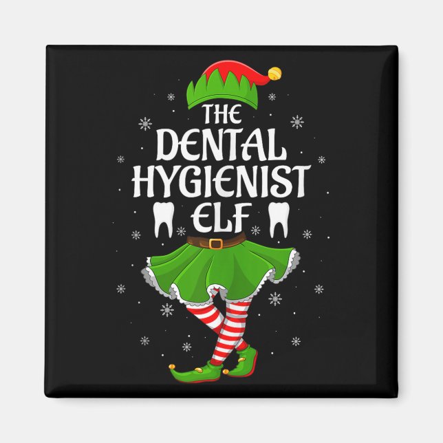 Dental Hygienist Elf Christmas Girls Women Elf Squ Magnet (Vorne)