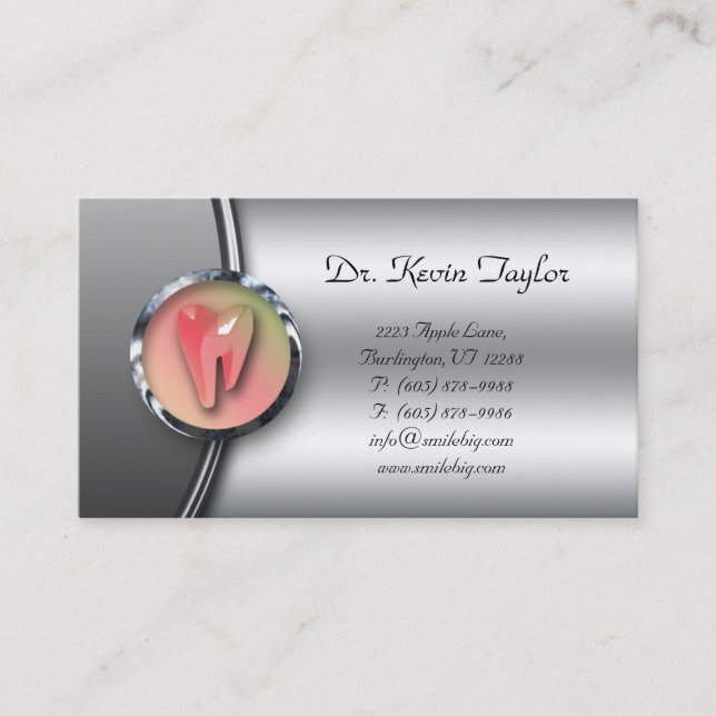 Dental Molar Business Card Silver Logo Zahnarzt Visitenkarte (Vorderseite)