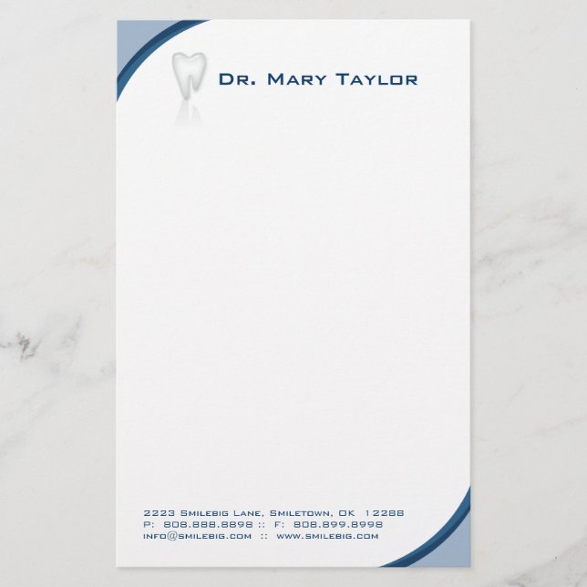 Dental Molar Tooth Stationery Blue Curve Briefpapier (Vorderseite)