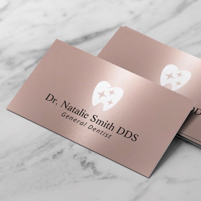 Dental Sparkle Tooth Logo Modern Rose Gold Dentist Visitenkarte (Von Creator hochgeladen)