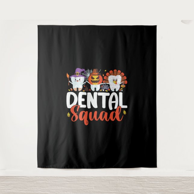 Dental Squad Tooth Dentist Erntedank Halloween Wandteppich (Vorderseite)