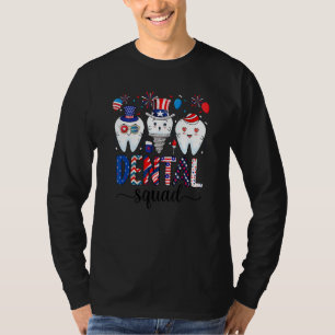 Dental Squad Tooth US Flag Feuerwerk glücklich 4. T-Shirt