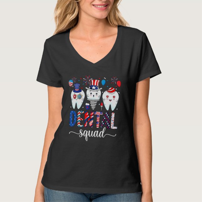 Dental Squad Usa Patriotic 4. Juli Fireworks D T-Shirt (Vorderseite)
