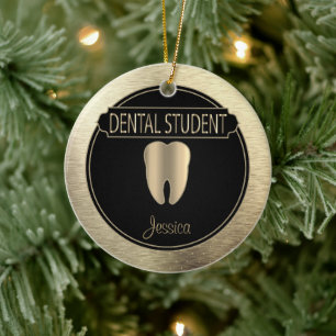 Dental 🦷 Student - Schwarz und Gold Keramik Ornament