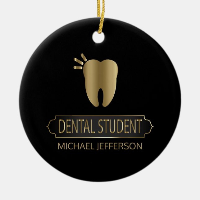 Dental 🦷 Student - Schwarz und Gold Keramik Ornament (Vorne)