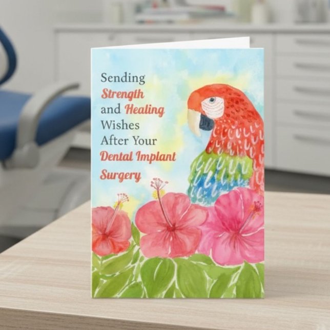 Dental Surgery Healing Scarlet Macaws, Hibiscus Karte (Von Creator hochgeladen)