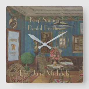Dental Waiting Room Watercolor Gouache Vintage Quadratische Wanduhr