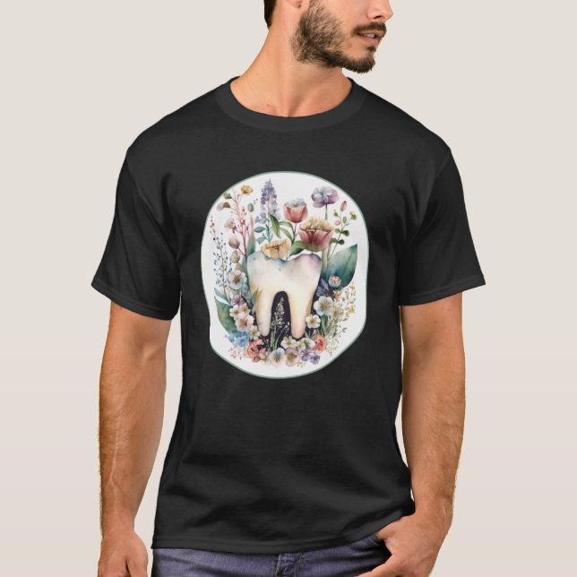 Dental  with Lovely Tooth and Wildflower Graphic T-Shirt (Vorderseite)