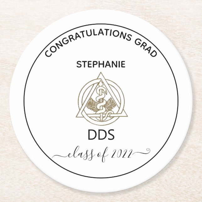 Dentalschule Caduceus Graduation Party Runder Pappuntersetzer (Vorderseite)