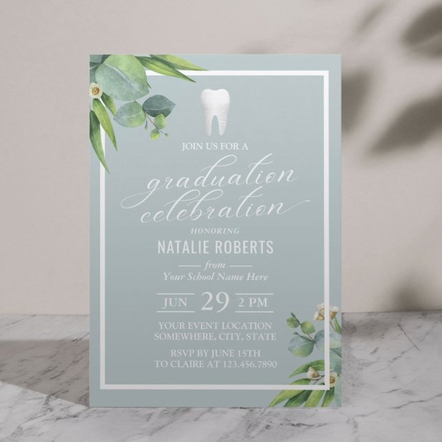 Dentist Botanical Foliage Elegant Graduation Party Einladung (Von Creator hochgeladen)
