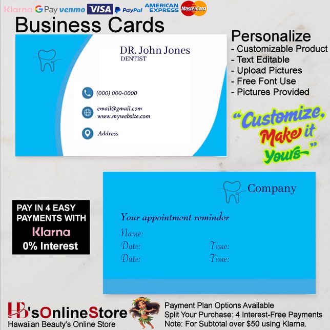 Dentist Business Cards, 45 Pack, 100 Visitenkarte (Customizable White Basic Business Cards.
)