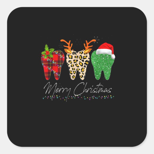 Dentist Christmas Funny Leopard Kariert Tooth Dent Quadratischer Aufkleber (Vorderseite)