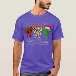 Dentist Christmas Funny Leopard Kariert Tooth Dent T-Shirt