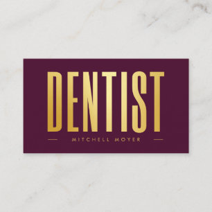 Dentist Dentistry Tooth Logo Burgundy & Gold Visitenkarte