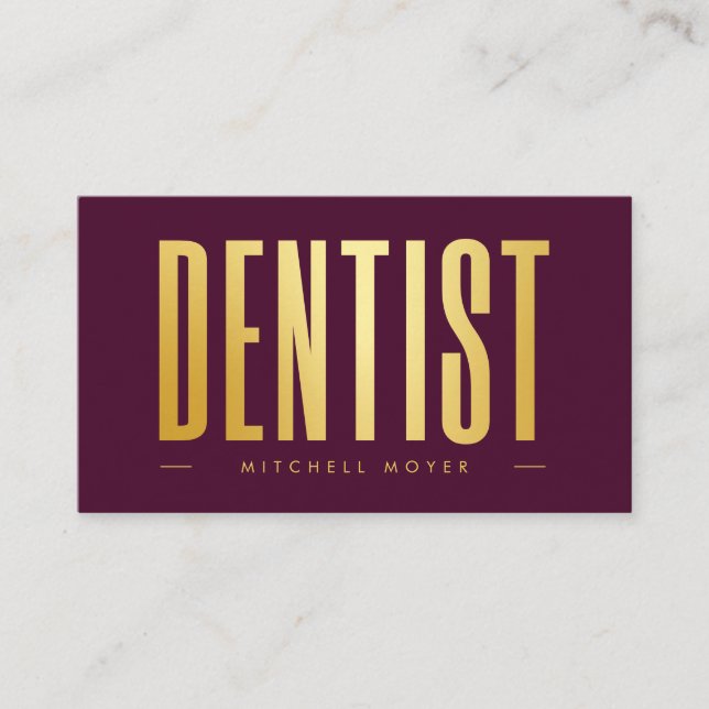 Dentist Dentistry Tooth Logo Burgundy & Gold Visitenkarte (Vorderseite)