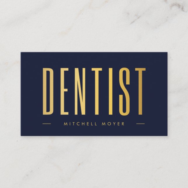 Dentist Dentistry Tooth Logo Navy Blue und Gold Visitenkarte (Vorderseite)