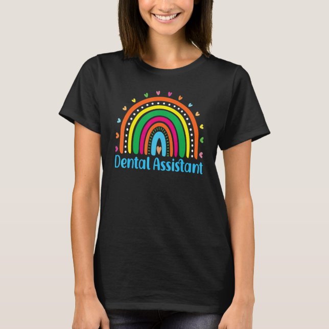 Dentist Hygienist Leopard Boho Rainbow Dental Assi T-Shirt (Vorderseite)