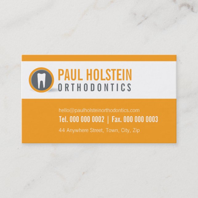 DENTIST LOGO moderne Zahnzahnlogos orange Visitenkarte (Vorderseite)