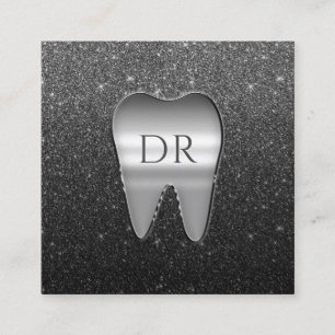Dentist Metal Tooth Logo Black Glitzer Dental Quadratische Visitenkarte