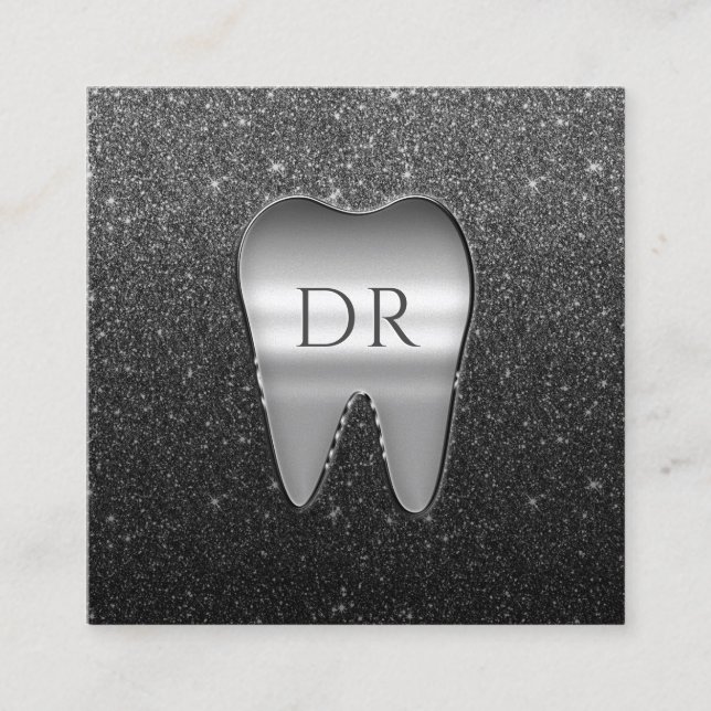 Dentist Metal Tooth Logo Black Glitzer Dental Quadratische Visitenkarte (Vorderseite)