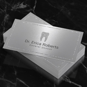 Dentist Modern Silver Metallic Dental Office Visitenkarte
