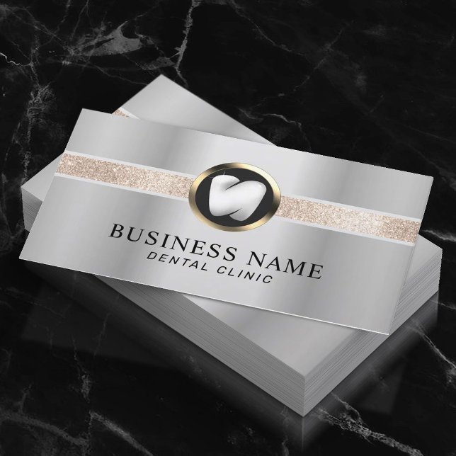 Dentist Modern Tooth Logo Silver Dental Office Visitenkarte (Von Creator hochgeladen)