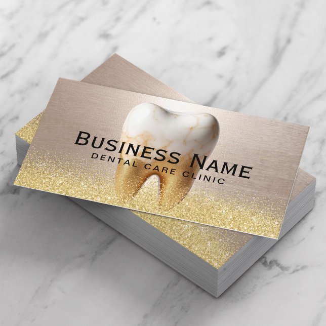 Dentist Modern Tooth Stylish Gold Dental Clinic Terminkarte (Von Creator hochgeladen)