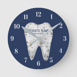 Dentist Office Dental Care Modern White Tooth Navy Runde Wanduhr