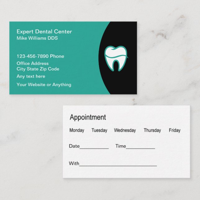 Dentist Office Modern Appointment Cards Visitenkarte (Vorne/Hinten)