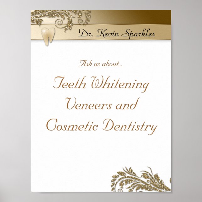 Dentist Poster Tooth Logo Gold Glitzer Blätter (Vorne)