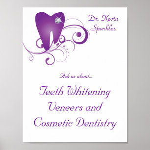 Dentist Poster Tooth Logo Purple Swirls Diamond