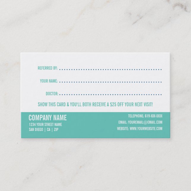 Dentist Referral Business  Referral Business Card. (Vorderseite)