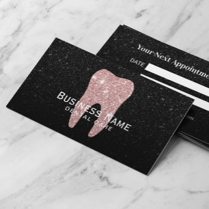 Dentist Rose Gold Tooth Black Glitter Dental Terminkarte
