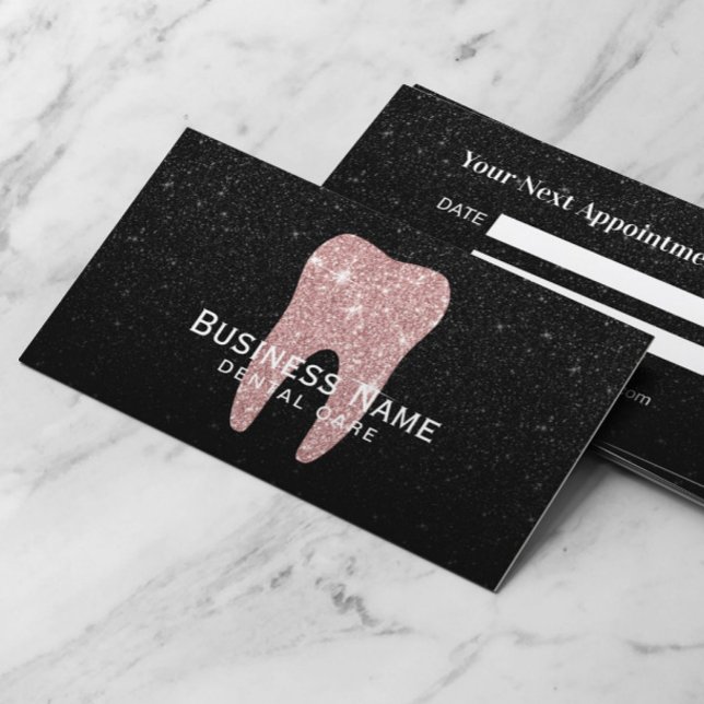 Dentist Rose Gold Tooth Black Glitter Dental Terminkarte (Von Creator hochgeladen)