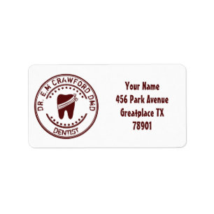 Dentist Rubber Stamp With Tooth und Your Name Adressaufkleber
