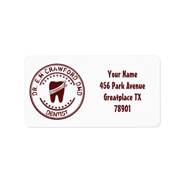 Dentist Rubber Stamp With Tooth und Your Name Adressaufkleber (Vorne)