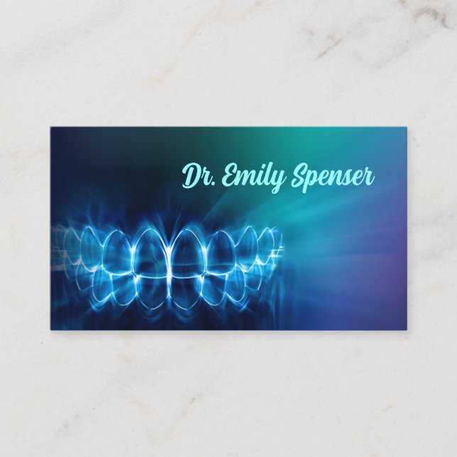 Dentist Shimmering Blue Teeth Smile Business Card Visitenkarte (Vorderseite)
