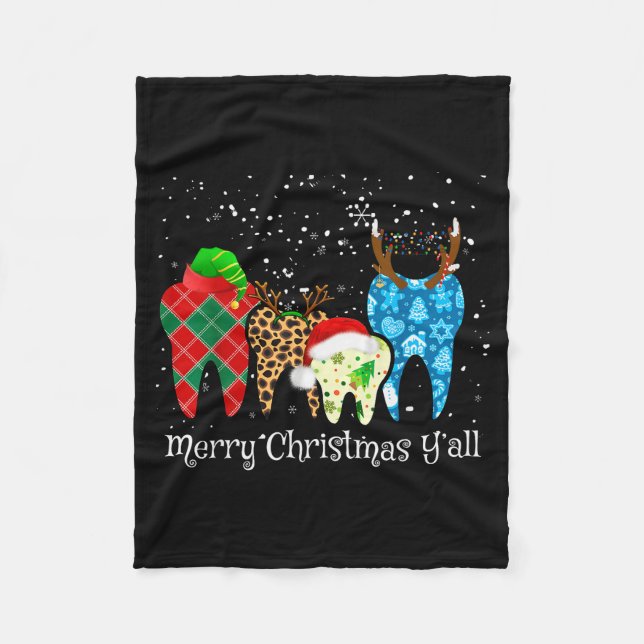 Dentist Teeth Santa Hat Leopard Plaid Dental Merry Fleecedecke (Vorderseite)